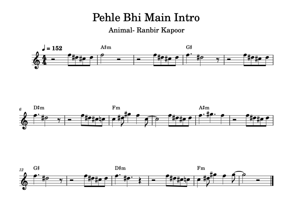 Pehle bi main image- Animal Sheet Music